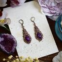Miedziane kolczyki wiktoriańskie z fioletowym jadeitem - wiszące 5 cm (handmade)
