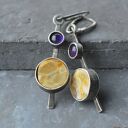 srebrne kolczyki z bursztynem i ametystem