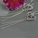 Długie kolczyki z rubinami i srebrnymi chwostami - wire wrapping