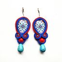 Kolczyki sutaszowe ręcznie haftowane Czerwone Koguty