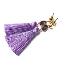 Liliowe kolczyki boho z chwostami i cyrkoniami - handmade