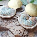 Ceramiczne kolczyki z motywem muszli i mosiężnymi kołami
