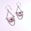 Sourire - Srebrne kolczyki wire wrapping z granatem - eleganckie wiszące kolczyki