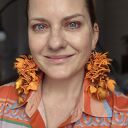 Kolczyki duże lekkie pomarańczowe metaliczne kwiaty rękodzieło