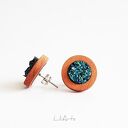 Kolczyki drewniane - Druzy granat - sztyfty