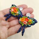 Kolczyki motylki z kwiatami - sztyfty handmade ze stali nierdzewnej