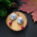 Kolczyki „Miętowe muchomorki z malinową kroplą jadeitu”