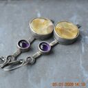 srebrne kolczyki z bursztynem i ametystem