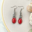 Kolczyki Jadeit Czerwony stal chirurgiczna handmade