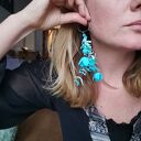 Kolczyki kwiaty lekkie i długie w stylu folk boho - turkus i zieleń