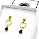 Kolczyki Koła Wiszące z Turmalinu Ochronne, na Sztyft, Złote, ze Stali Szlachetnej