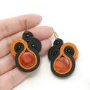 Kolczyki sutasz z koralem - haft soutache z koralikami (ok. 5,3 cm)