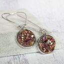 fioletowe iskierki - kolczyki wiszące z żywicą