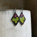 Kolczyki Little Flowers - bordo & green lime - ręcznie zdobione