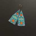 Kolczyki z frędzlami z koralików - turkusowe, akcenty złota, styl boho