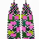 Kolczyki koralikowe „Pixel Art” - Neonowa abstrakcja (13,5 cm)