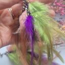 Kolczyki delikatne leciutkie pióra różowo-fioletowe rękodzieło polecam