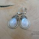 Kolczyki Kamień Księżycowy, wire wrapping, stal chirurgiczna