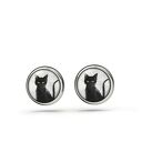 Kolczyki sztyfty - Czarny kot - mini