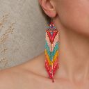 Kolorowe kolczyki z frędzlami ombre - długie boho