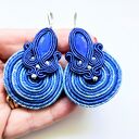 Kolczyki haftowane sutaszowe Blue Spiral
