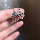 Kolczyki Little Flowers - antyczne bordo i ciemna zieleń ze srebra 925 i mosiądzu