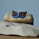 Kolczyki Folk Kwiaty Mini Blue & Red ze srebra 925 i emalii