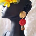 🌺 Kolekcja „Viva” Letnie mosiężne kolczyki z czerwonym elementem emaliowanym