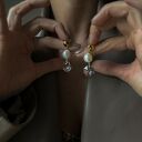 Złote kolczyki z perłami i bezbarwnymi kryształami Swarovski Octagon