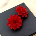 Kolczyki Sztyfty Czerwone Georginie Dahlia Duże Stal Chirurgiczna Jesień