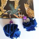 Kolczyki granatowe lekkie kwiaty Frida - handmade