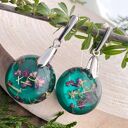 Okrągłe kolczyki z suszonymi kwiatami w żywicy - Herbarium Jewelry k252