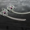 Długie kolczyki z rubinami i srebrnymi chwostami - wire wrapping