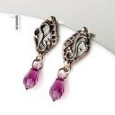 Fleur I - ręcznie robione srebrne kolczyki sztyfty z kryształem Swarovski Amethyst