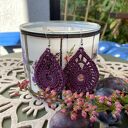 Śliwkowe koronkowe kolczyki łezki handmade