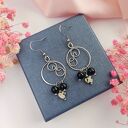 Kolczyki Jaspis Dalmatyński i Onyks stal chirurgiczna handmade wirewrapping