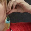 Kolczyki leciutkie zielone pióra rękodzieło polecam