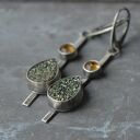 srebrne kolczyki z agatu druzy oraz cytrynu