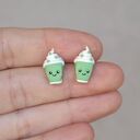 Kolczyki kawaii matcha latte - zielona herbata w kubeczku (handmade)