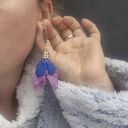 Kolczyki kwiaty wkrętki rękodzieło niebiesko fioletowe polecam leciutkie