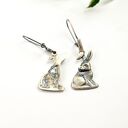 Kolczyki srebrne z zajączkami szare - biżuteria handmade