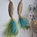 Kolczyki pióra ażurowe w turkusie i zieleni - lekkie boho