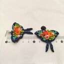 Kolczyki motylki z kwiatami - sztyfty handmade ze stali nierdzewnej