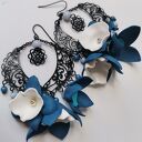 Kolczyki lekkie kolorowe w stylu folk - niebieskie kwiaty handmade