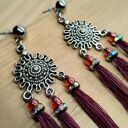 Bordowo-fioletowe kolczyki z chwostami handmade