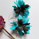 Kwiatowe kolczyki boho turkus i brąz na ślub - lekkie handmade