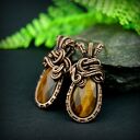 Kolczyki z tygrysim okiem - ręcznie robione wire wrapping z oksydowanej miedzi
