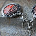 Srebrne kolczyki z jaspisem królewskim - oksydowane, ręcznie robione wire wrapping