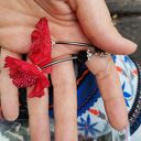 Kolczyki boho etno folk z motywem poziomki - czerwone i lekkie