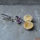 srebrne kolczyki z bursztynem i ametystem